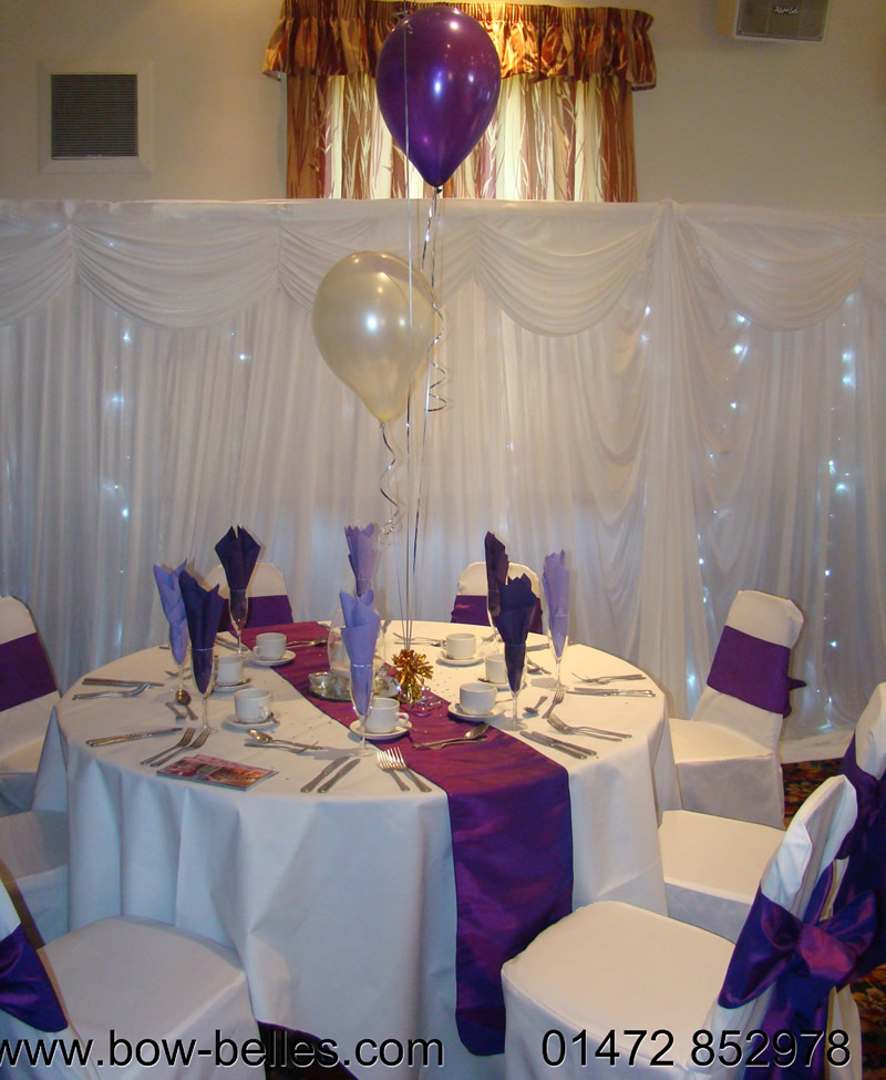 Our display of our Chair Covers, Sashes, Ostrich Feather Centre Pieces, Runners and our New Light Curtain. Venue Decoration discounts will be available on the day and for anyone who books with us before the end of May.